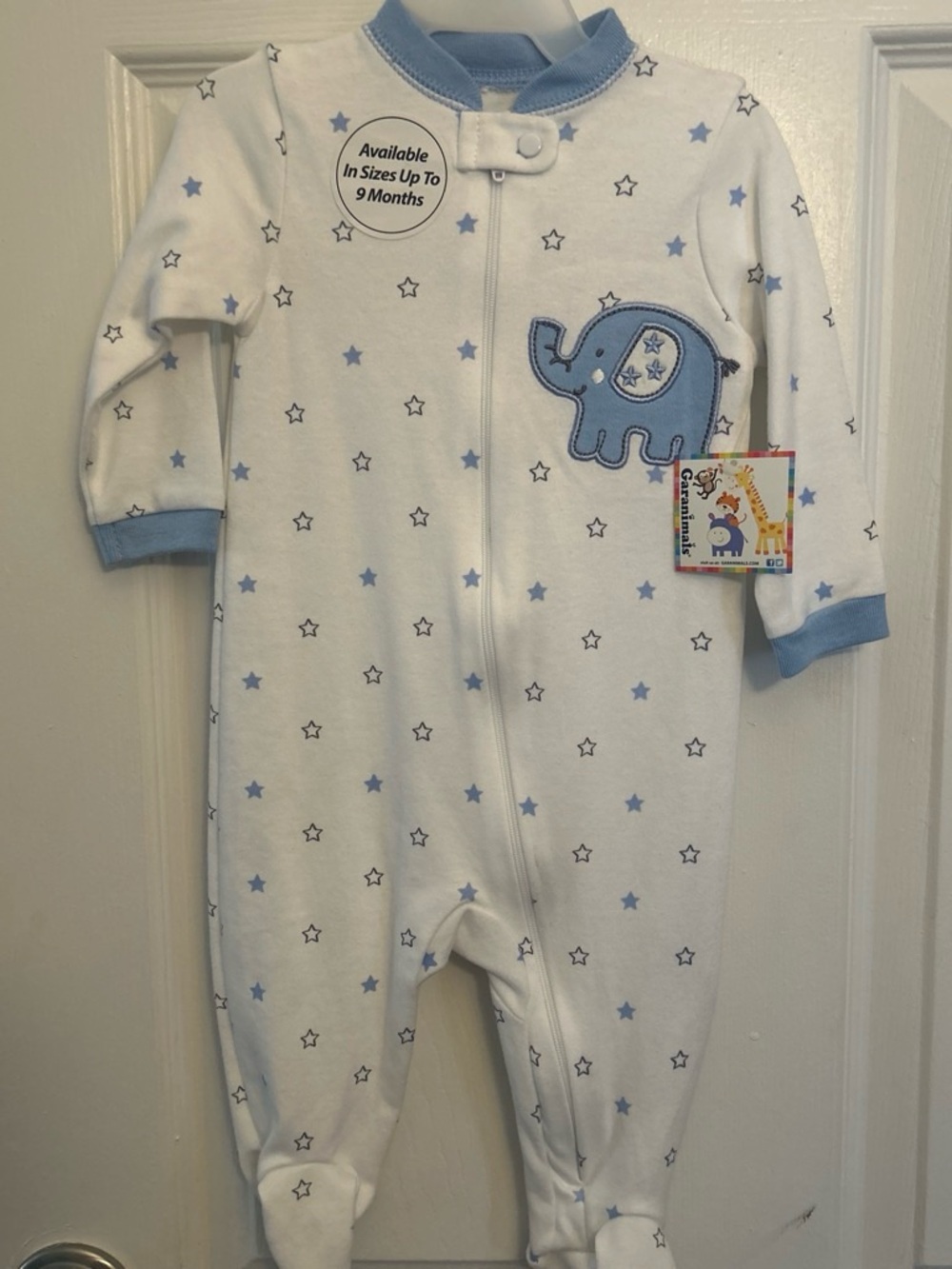 Garanimals  infant boy Blue Star Elephant Zip-Front Baby One-Piece